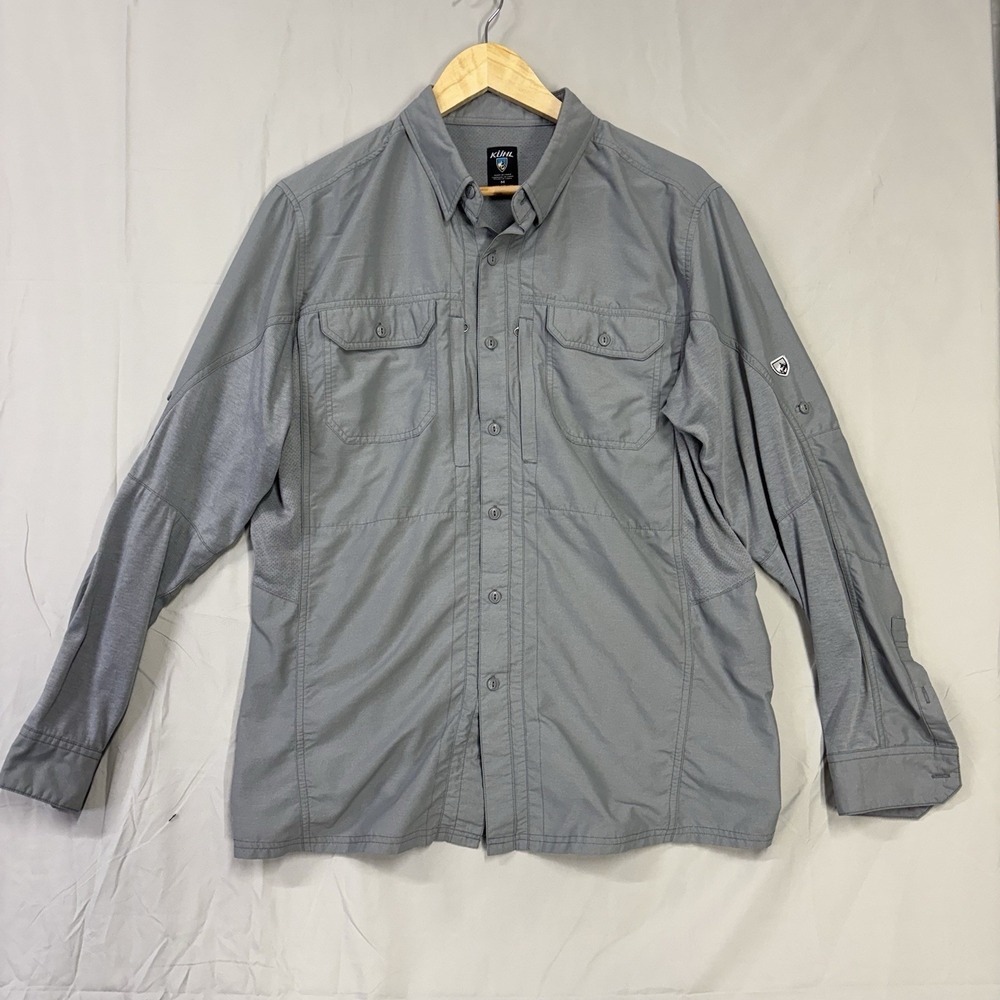 KÜHL Fishing Shirt Vented Back Mens M Gray Long Sleeve Button Up